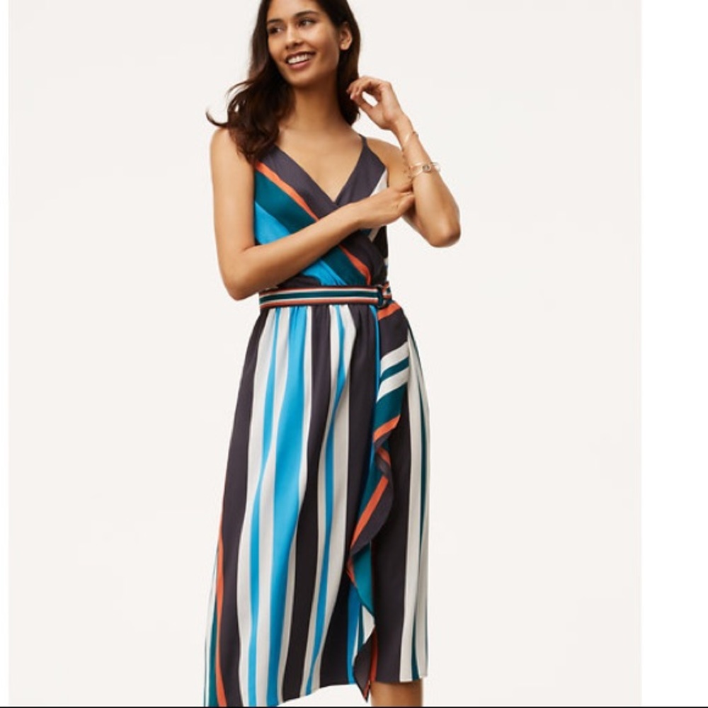 Loft sleeveless striped midi dress with belt